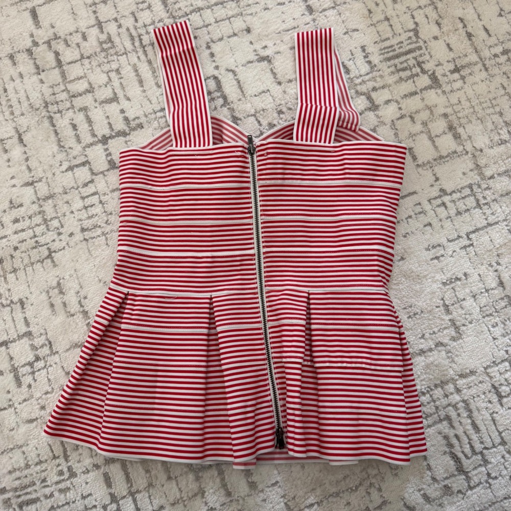 HD in Paris Anthropologie Red White Striped Bandage Peplum Top S Sweetheart M1 - Picture 4 of 6